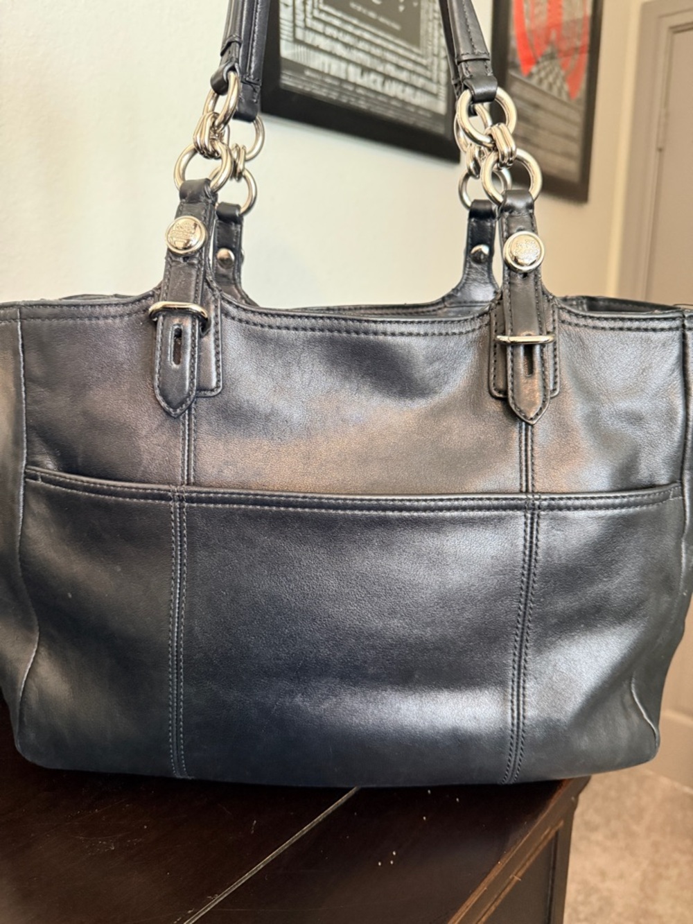 COACH Mia Women's Black Leather Tote Bag with Signature Hardware - Picture 2 of 4